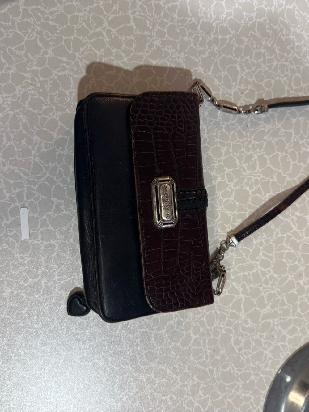 Brighton Black and Dark Brown Croc-Textured Crossbody